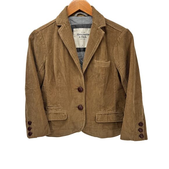 Abercrombie & Fitch Corduroy Blazer Womens Medium Cropped Brown Academia Preppy - Picture 1 of 9